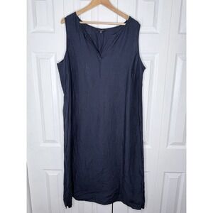 Lands End‎ Woman Plus 18W Linen Shift Dress Maxi Logenlook Navy Blue Beachy